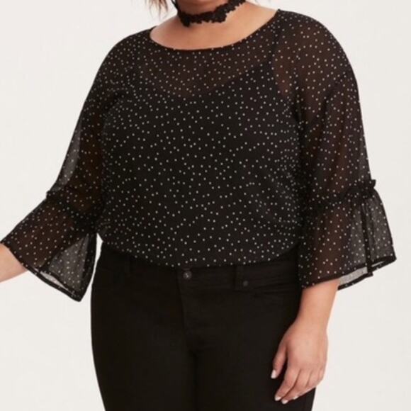 Torrid Black Polka Dot Chiffon Blouse Top Long Sleeve 2X NWT 10927419 - Picture 13 of 13